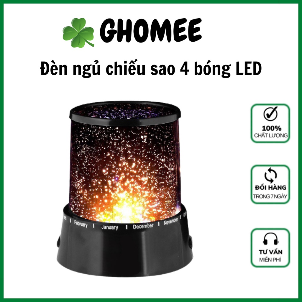 Đèn ngủ chiếu sao 4 bóng LED hình trụ chiếu sáng hình trời sao