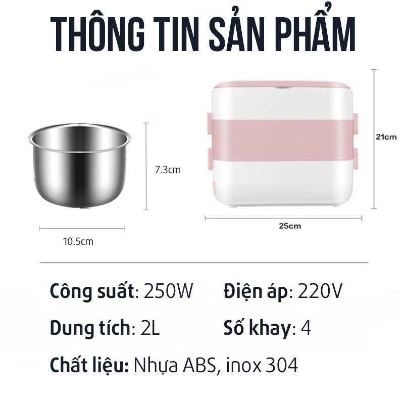 Hộp Cơm Cắm Điện giữ nhiệt Inox - Hộp Cơm Hâm Nóng 3 Tầng - Làm Nóng Siêu Tốc Loại Cao Cấp - JD121