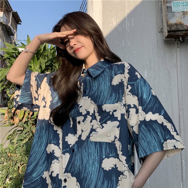 Áo Sơ Mi Ngắn Tay Dáng Rộng In Họa Tiết Cá Tính Theo Phong Cách Mùa Hè Dành Cho Nữ