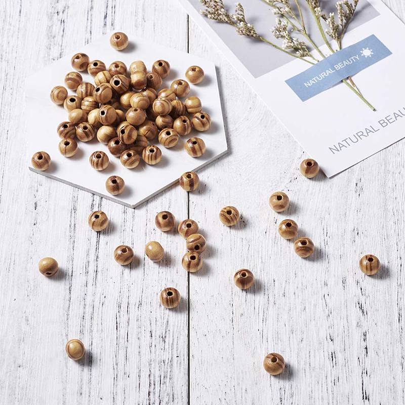 Bộ 100-200 hạt gỗ tròn dùng làm trang sức thủ công