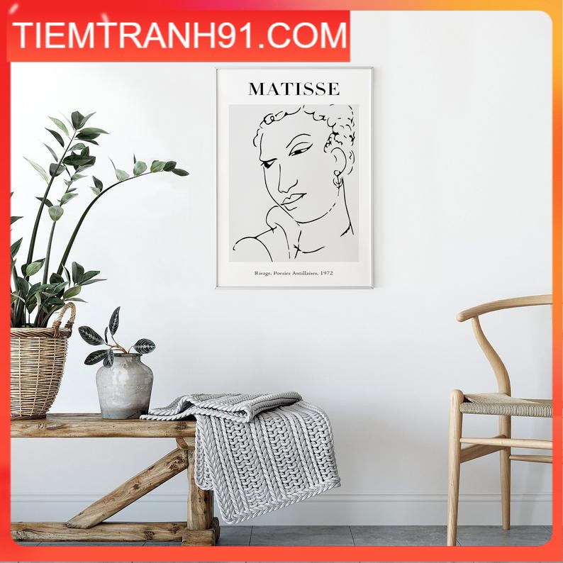 Tranh Canvas Cao Cấp | Tranh Matisse - Woman Portrait, Black - Grey, Woman Line Drawing