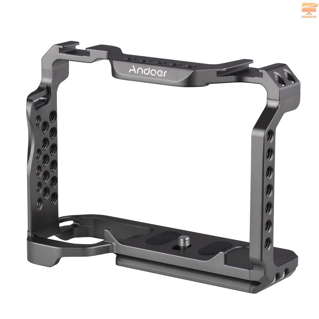 Andoer Aluminum Alloy Camera Cage with Dual Cold Shoe Universal 1/4 3/8inch Threaded Holes with Magnetic Wrench Replacement for Sony A7SIII