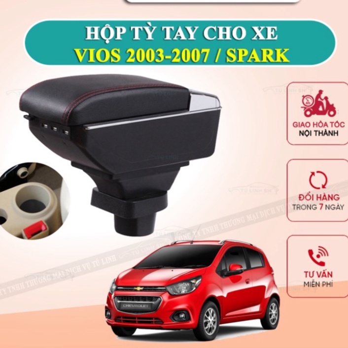 Hộp tỳ tay xe Spark + Vios 2003-2007 cao cấp tích hợp cổng sạc USB - Bảo hành 12 tháng