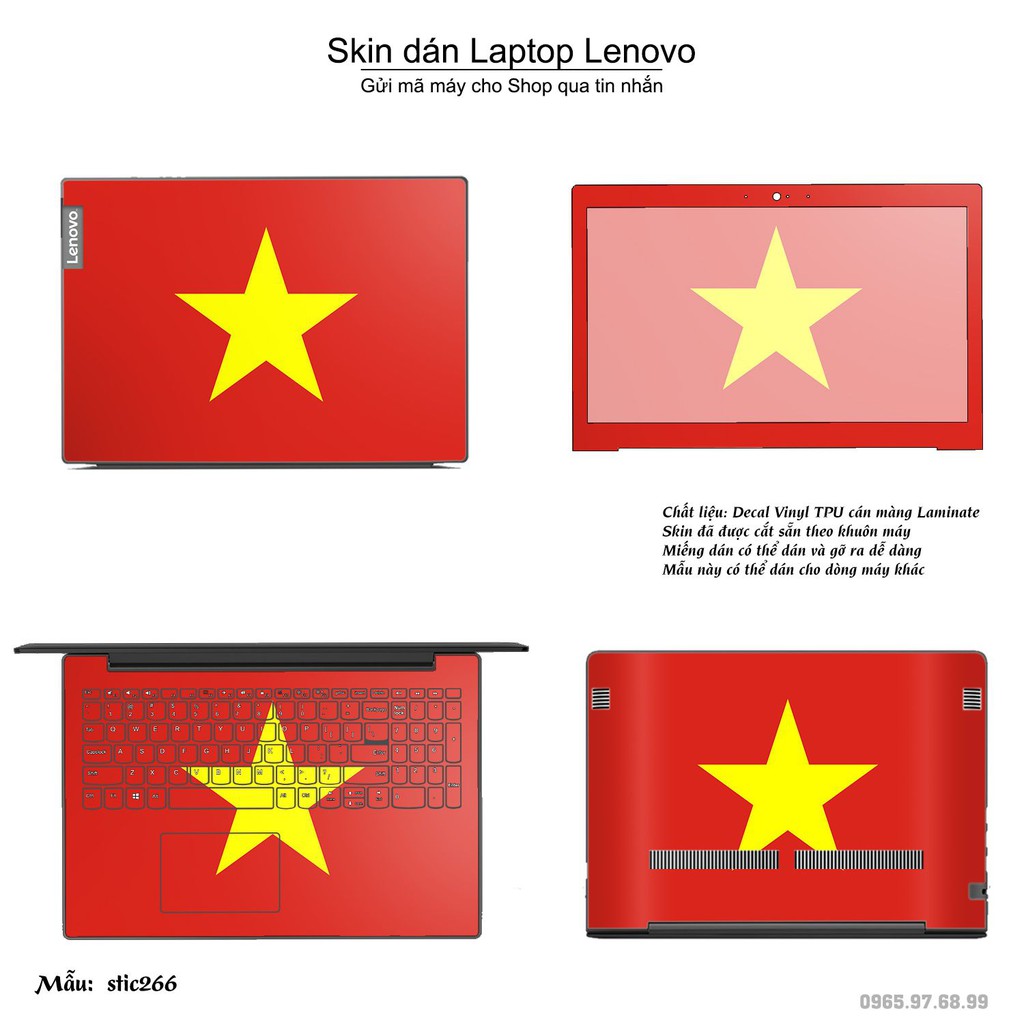 Skin dán Laptop Lenovo in hình cờ Việt Nam (inbox mã máy cho Shop)