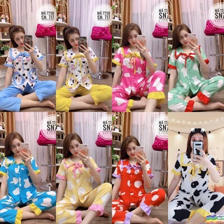TT85 -  Bộ ngủ nữ pijama tay ngắn quần dài - SET PIJAMA TIỂU THƯ HÌNH THẬT 100%