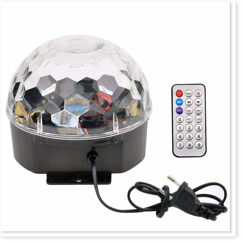 Đèn nháy led trang trí, Đèn LED Quả Cầu Cảm Ứng Xoay Pha Lê 7 Màu Nhấp Nháy Theo Nhạc