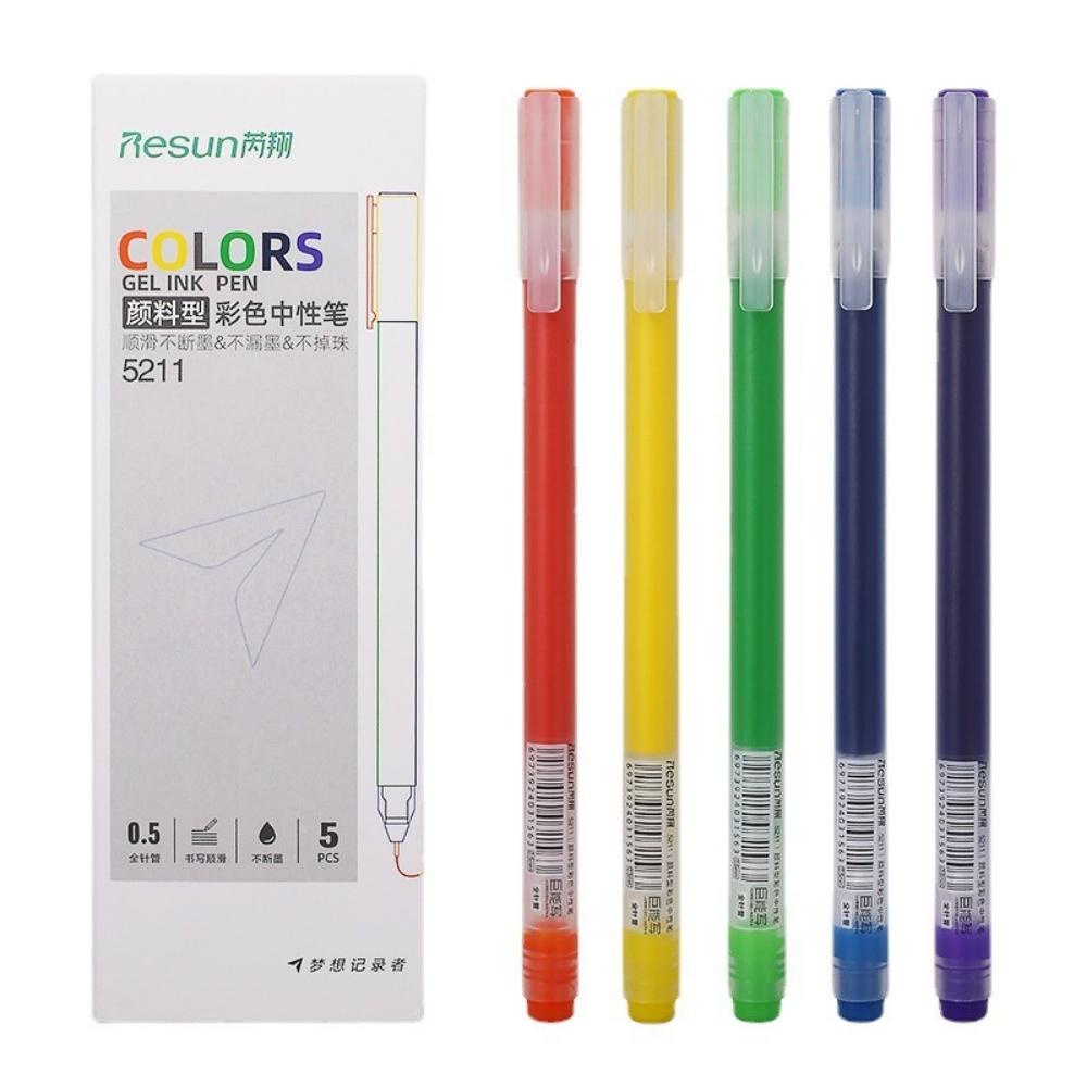 Bút bi nước mã 5211 Resun dupe Muji mực gel nhiều màu Pison ngòi viết 0.5mm 5 màu
