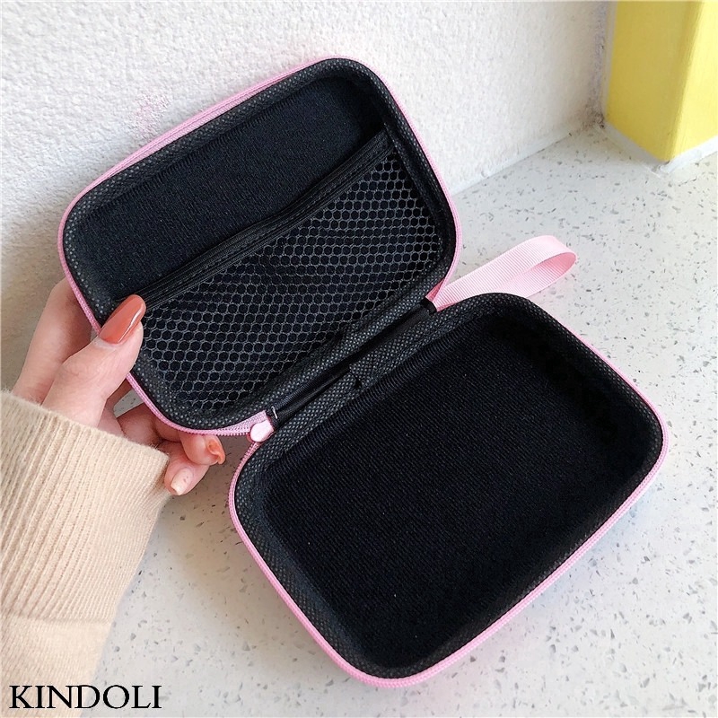 Túi mini đựng dây cáp/tai nghe/sạc dự phòng thiết kế khóa kéo in hình hoa/quả bơ dễ thương