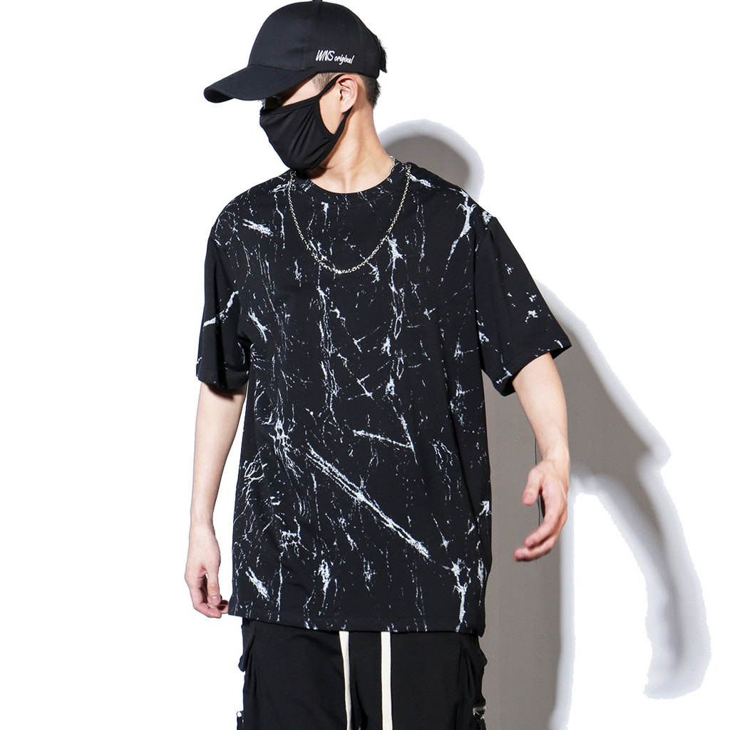 【2 Colors】M-2XL Oversized Tshirt Couple Shirts Chinese Style Short-sleeved Men's Chao Brand Summer Printing Fashion T-shirt Ins Loose Leisure T-shirt
