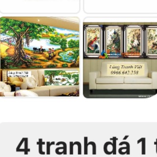 Combo 2 b tranh 1 gắn đá và tứ quý thêu