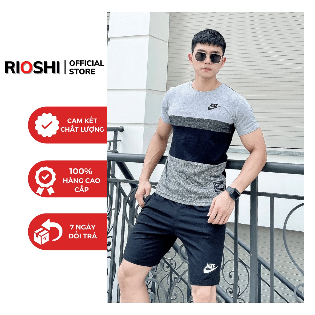 Bộ thể thao nam Adidas hè cao cấp chất mát cộc tay HÀNG HIỆU Rioshi RH33, Đồ bộ thể thao nam mặc nhà 2022
