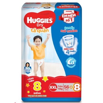 [Tặng 8 miếng] Bỉm tã quần Huggies Dry size XXL 56 miếng (15-25kg)