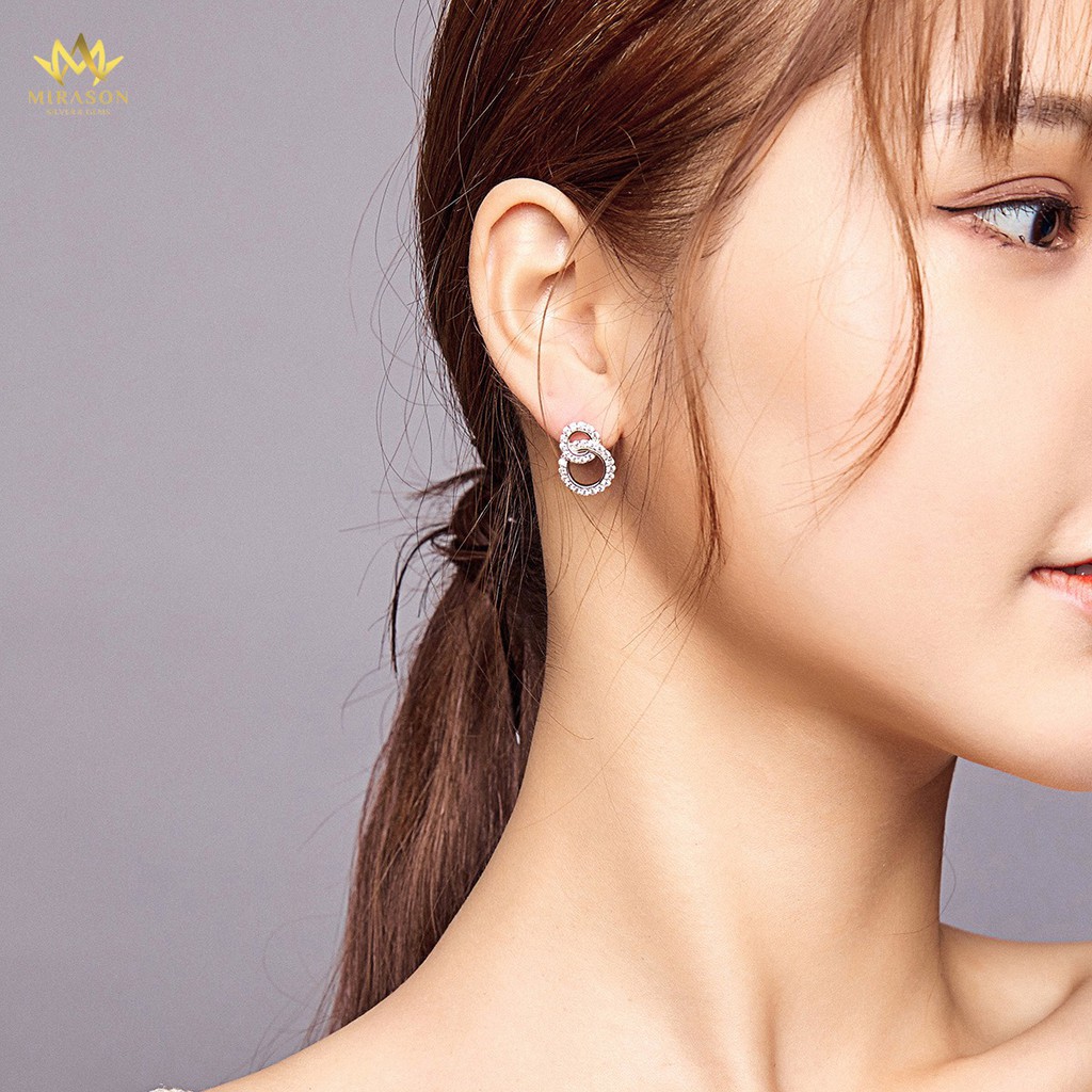 Khuyên Tai Bạc Nữ MIRASON Tròn Móc Nối Nạm Đá Sang Trọng MBT181 -  Bông Tai Nữ Bạc 925 Cao Cấp