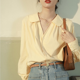 Áo Sơ Mi Nữ Công Sở Kiểu Cổ V Tim Dài Tay Mì Collection