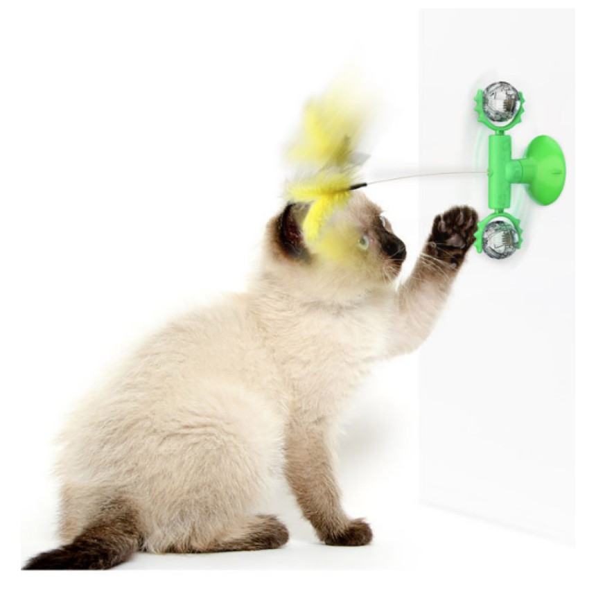 ĐỒ CHƠI MÈO, BÀN XOAY QUẢ CẦU GẮN LÔNG VŨ CHO MÈO - LOVE PETS SHOP
