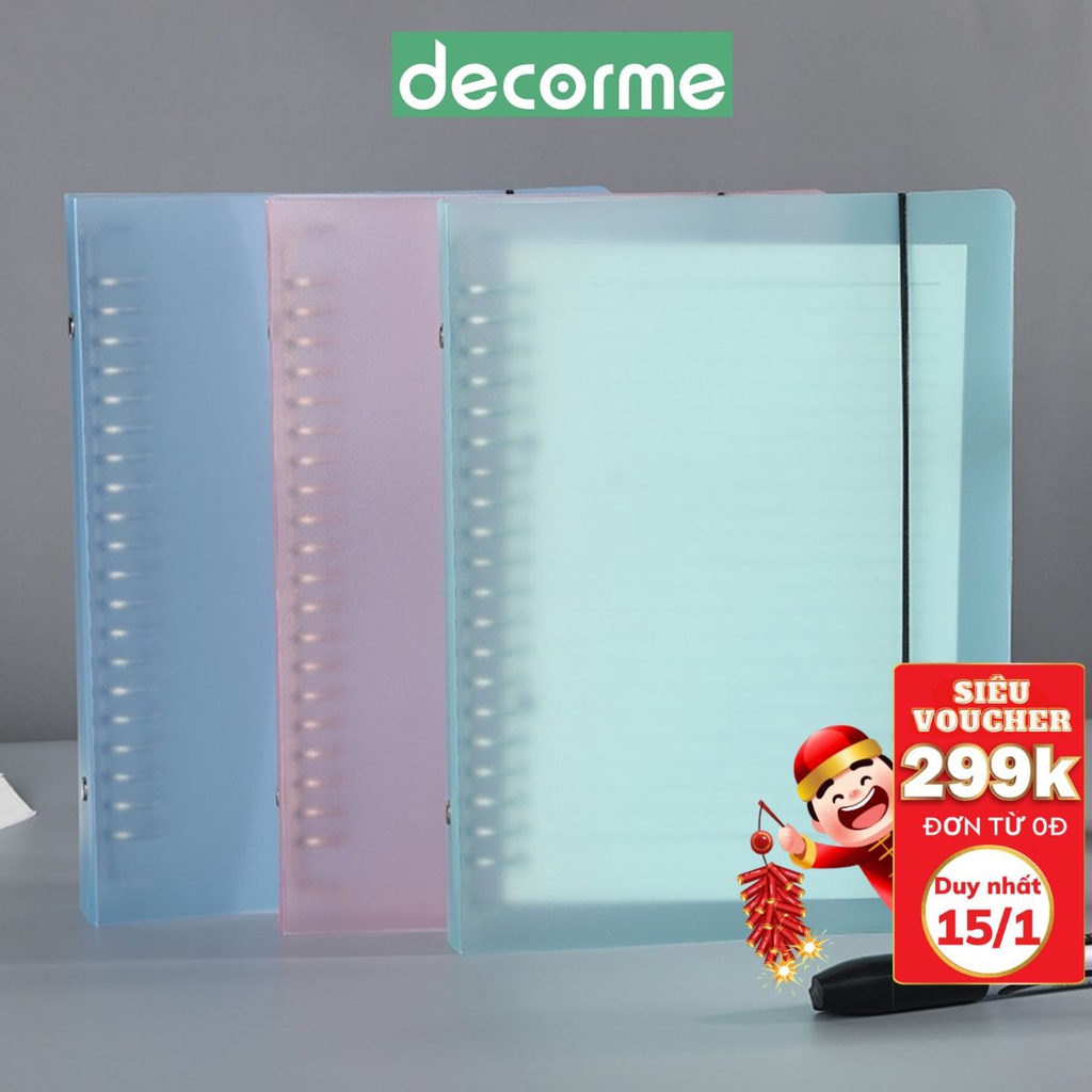 Sổ còng A4 B5 A5 20 26 30 lỗ binder bìa sổ còng sắt làm sổ planner bullet journal xanh hồng DECORME