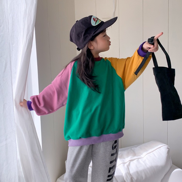 Áo sweater raglan mix màu lạ mắt cho bé A855