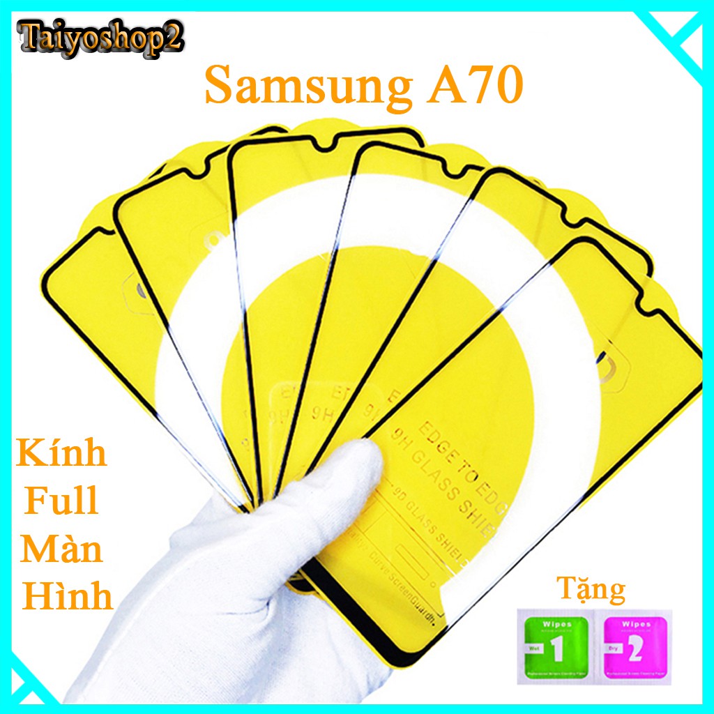 Kính cường lực Samsung A70 full màn hình, Ảnh thực shop tự chụp, tặng kèm bộ giấy lau kính taiyoshop2