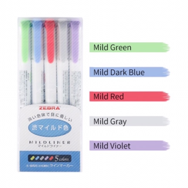 Bút dạ quang Zebra Mildliner (đủ màu) set 5 cây