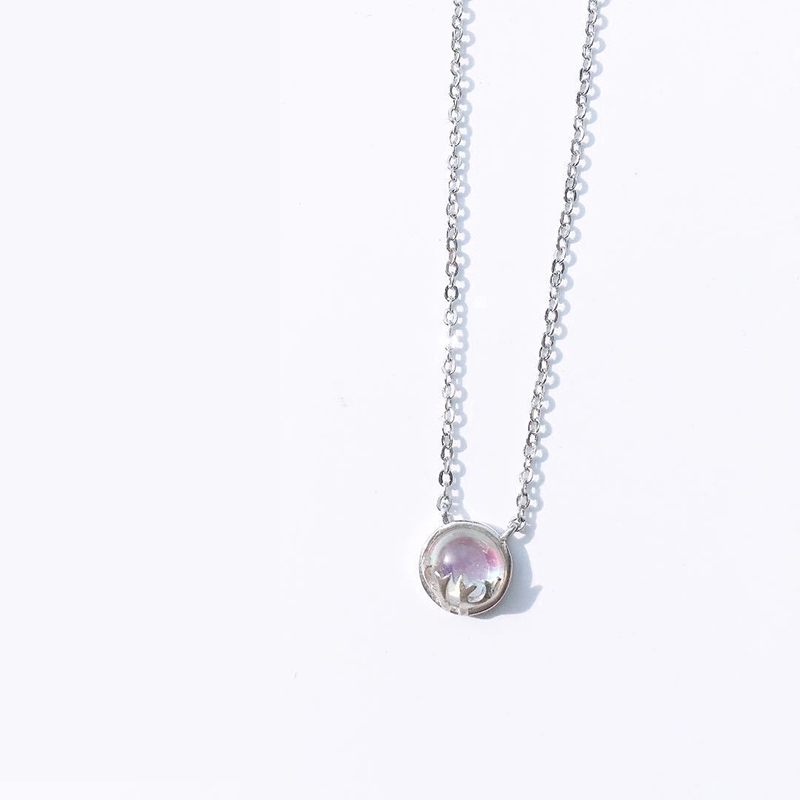 Vòng Cổ Tinh Tế Của Phụ Nữ Đá Mặt Trăng Pha Lê Vòng Cổ Mặt Dây Chuyền Fashion Moonstone Crystal Round Pendant Necklace Jewelry Accessories