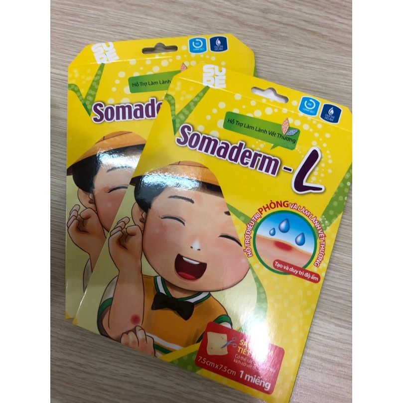 Băng dán phỏng bô, băng hỗ trợ làm lành vết thương Somaderm L 7.5cm x 7.5cm, miếng dán hydrocolloid hút dịch làm lành da