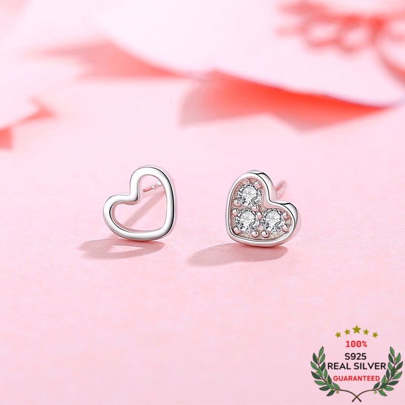 Bông Tai Bạc S925 Trái Tim Nhí Little Heart Bất Đối Xứng Dễ Thương | Khuyên Tai Nữ Trang Sức Bạc Thời Trang
