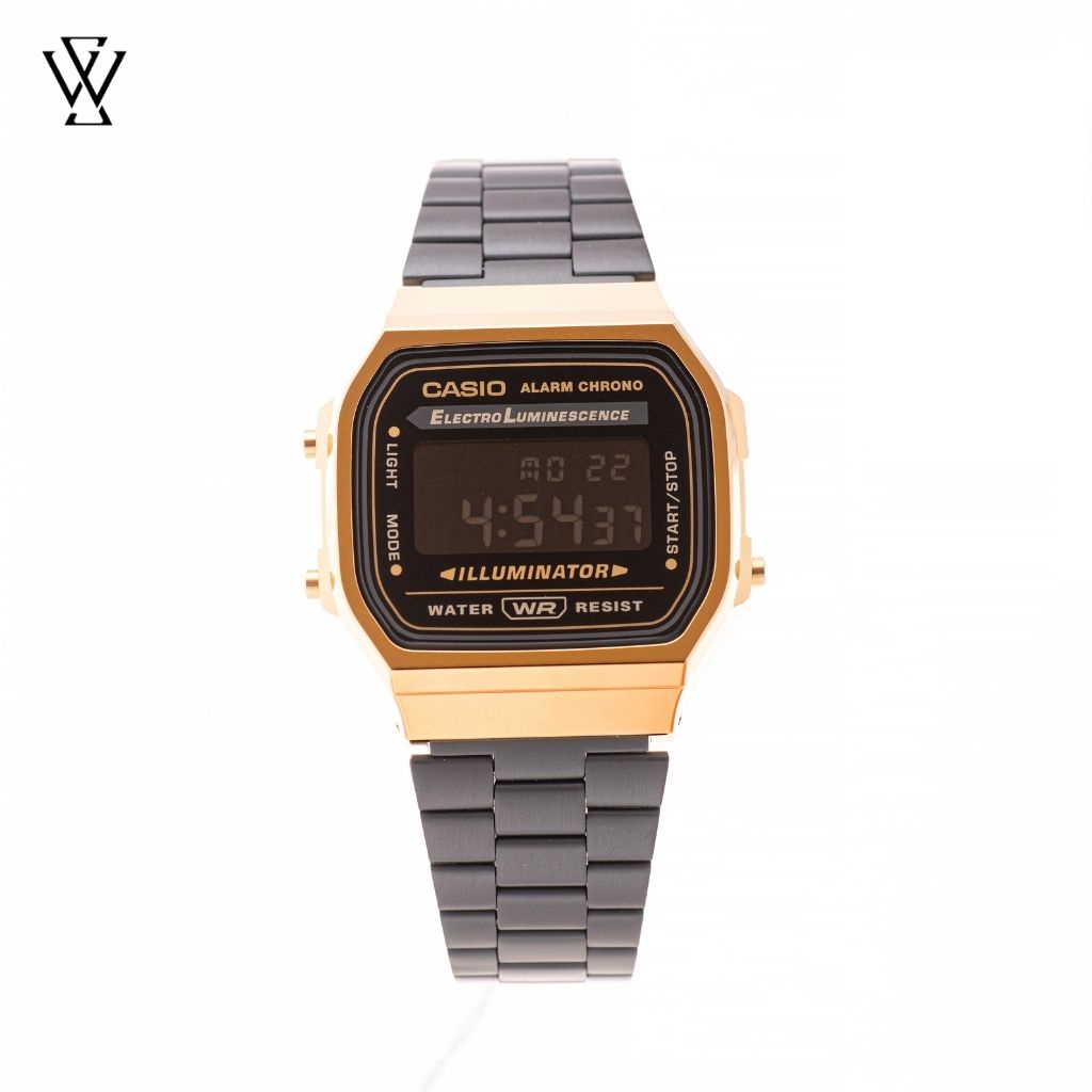 Đồng Hồ Điện Tử Unisex Casio WATCHSTORE A168WEGB-1BDF Thiết Kế Mặt Kính Nhựa 36mm, Vỏ Thép Không Gỉ