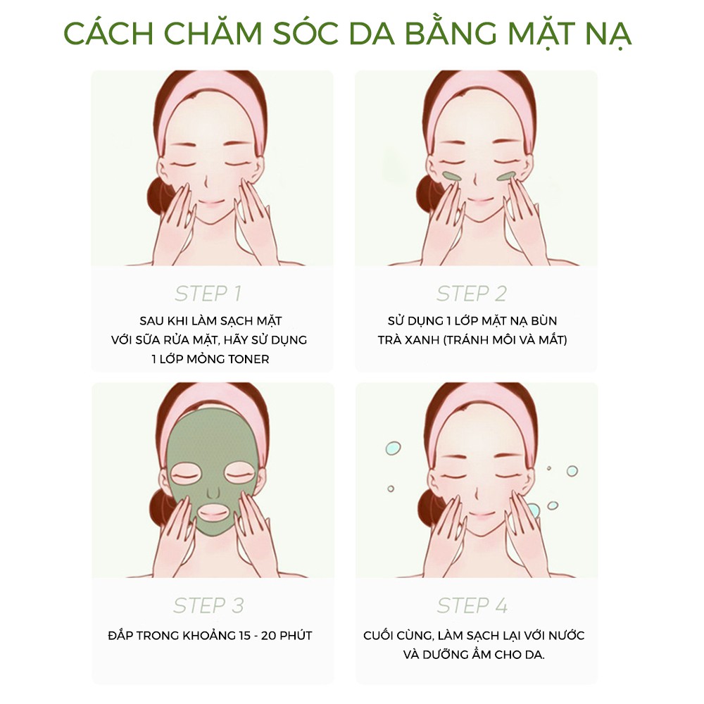 Mặt nạ bùn đất sét Fenyi tinh chất trà xanh giảm mụn đầu đen kiềm dầu dưỡng trắng làm sáng mịn da 100g