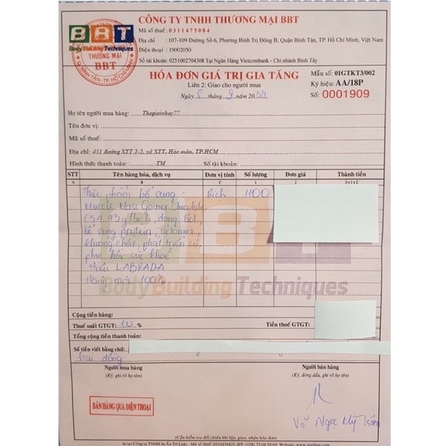 Gói 2Kg Muscle Mass Gainer Chính Hãng BBT