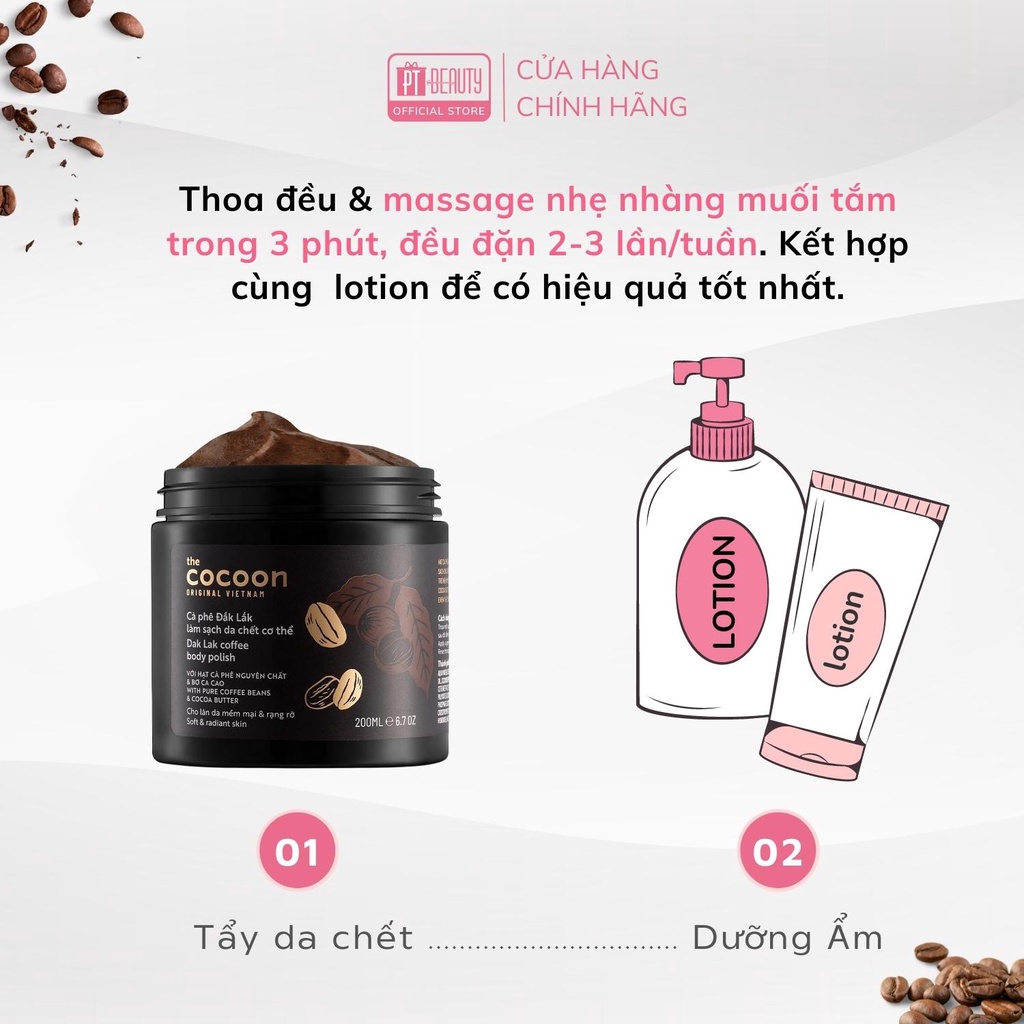 Tẩy tế bào chết body cà phê Đắk Lắk Cocoon cho làn da mềm mịn và rạng rỡ 200ml