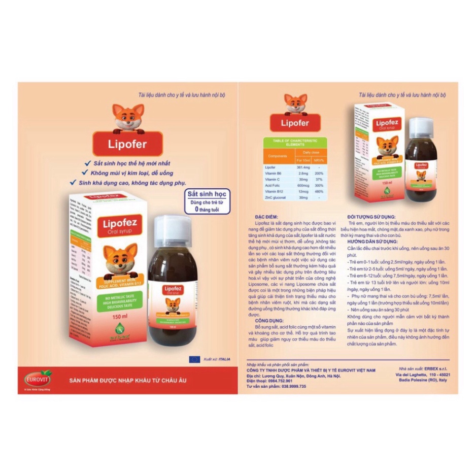 Lipofez syrup/ lipofer drop - Sắt hữu cơ nhập khẩu từ Ý cho Trẻ Từ Sơ Sinh và phụ nữ mang thai