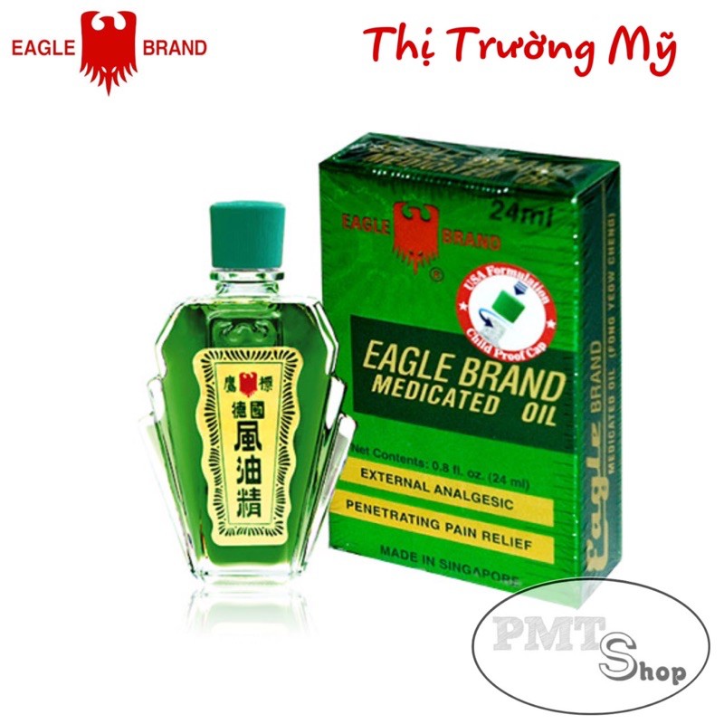 Dầu Gió Eagle Brand Medicated Oil (Con Ó) 24ml 2 nắp Xanh, Vàng, Trắng - Dành cho Thị Trường Mỹ