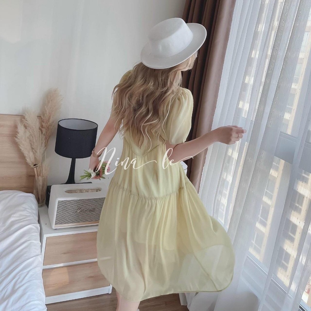Đầm Váy Nữ Chất Tơ Ánh Kim Kèm Lót Sẹc Cổ Tròn Dáng Suông Đính Cúc Thiết Kế Sang Chảnh Đi Làm Công Sở, Đi Chơi Du Lịch