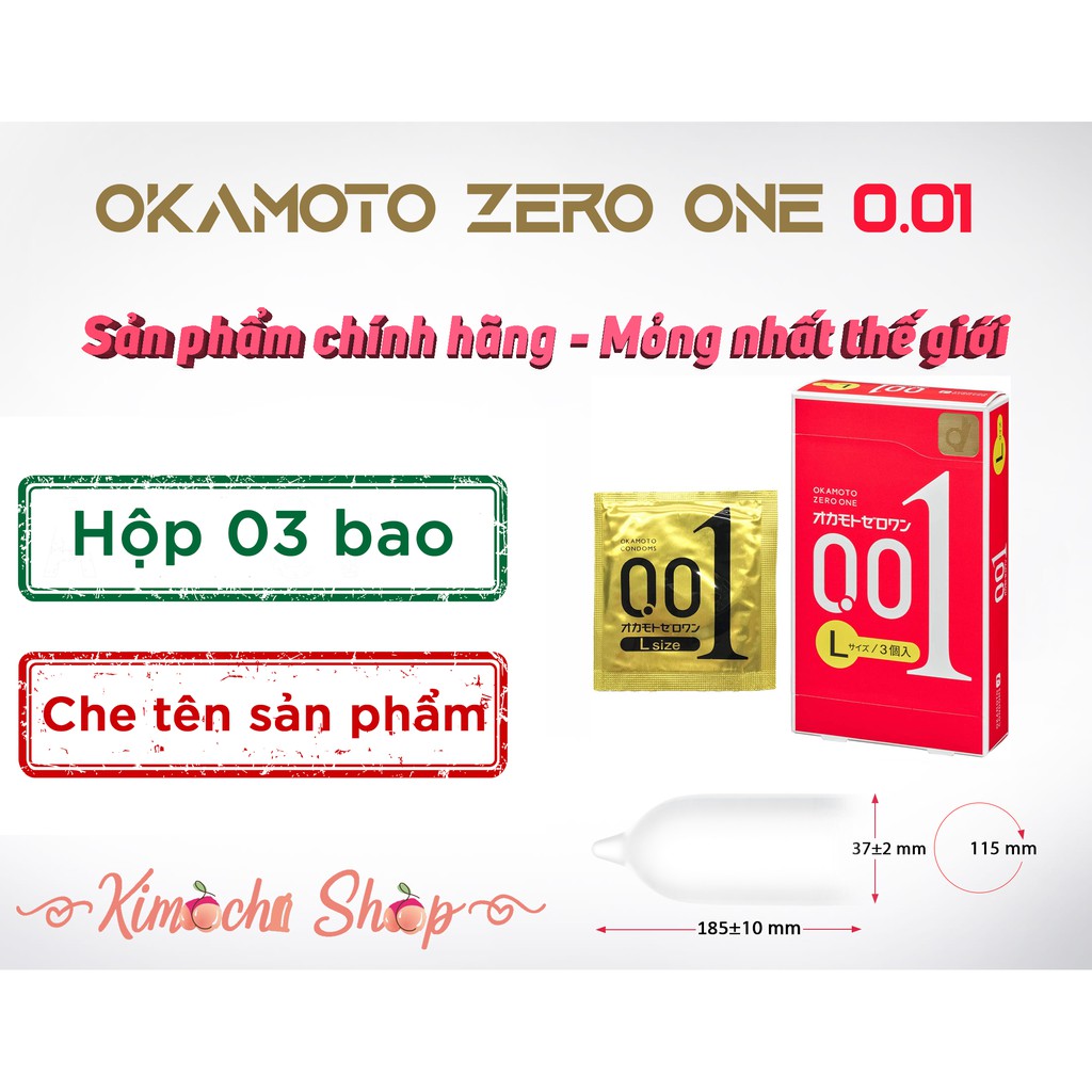 [Size L] 01 hộp bao cao su Okamoto Zero One 0.01mm - 1 hộp 03 chiếc - Bao cao su mỏng nhất thế giới