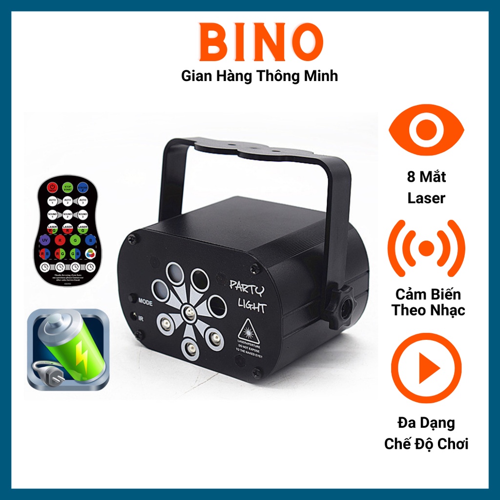 Đèn Laser 3D Nháy Theo Nhạc - 6/8 Mắt Chiếu 128 Hình - Đèn Phòng Bay, Karaoke, Sân Khấu Có Điều Khiển Cẩm Biến Nhạc