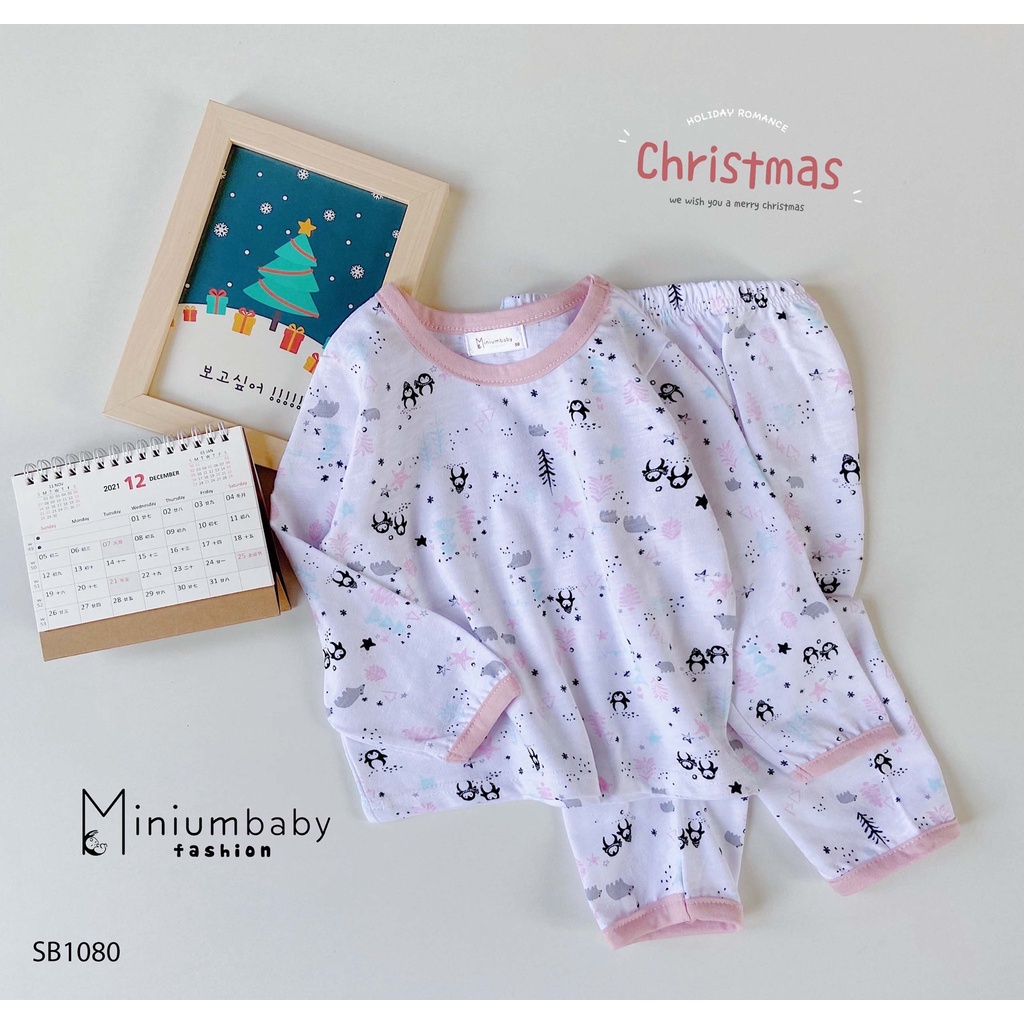 Set cotton viền noel cho bé trai, bé trái miniumbabyfashion, Bộ quần áo trẻ em unisex-SB1080