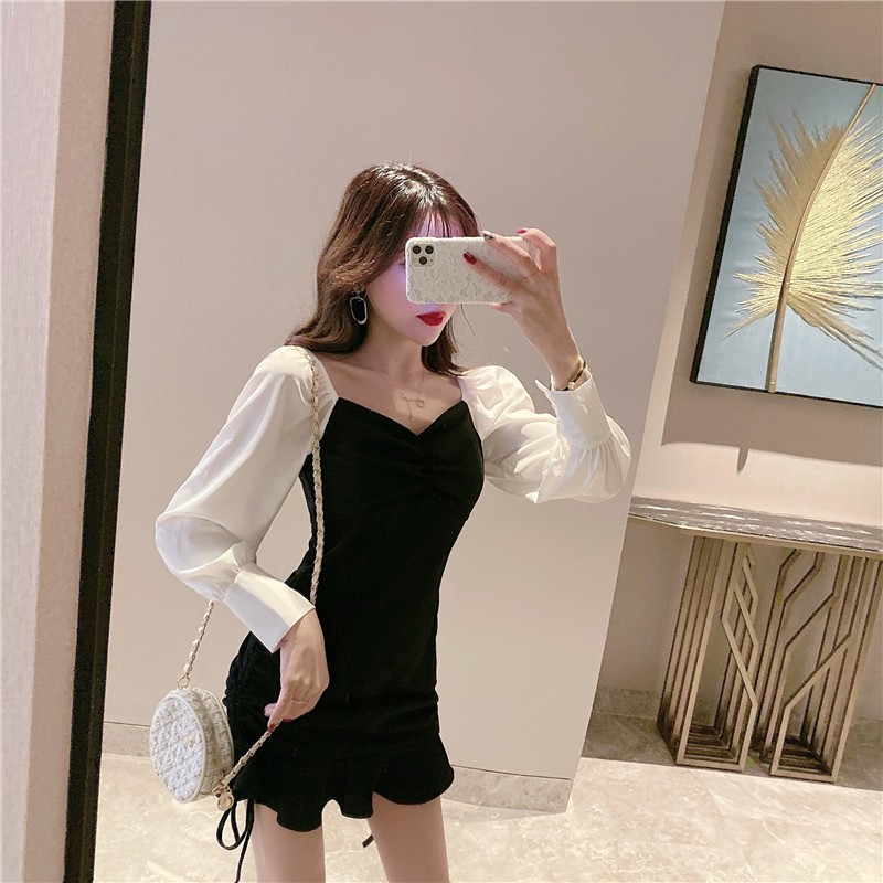 Váy Nữ Dài Tay Ôm Body Rút Eo, Đầm Nữ Ôm Body Đuôi Cá Moda.H