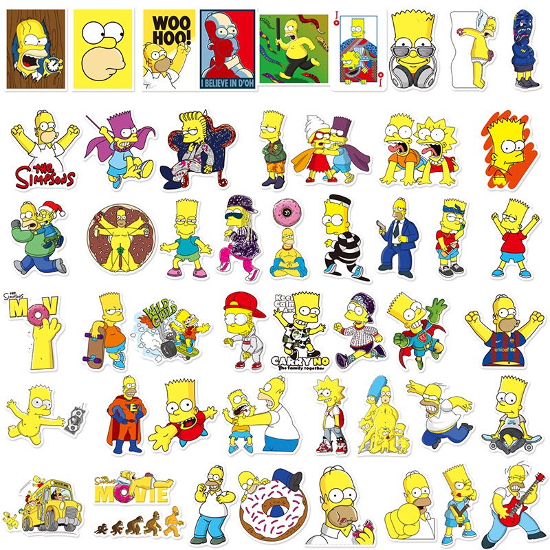 Set 50 miếng dán họa tiết hoạt hình Simpsons vui nhộn chống thấm nước trang trí vali laptop điện thoại
