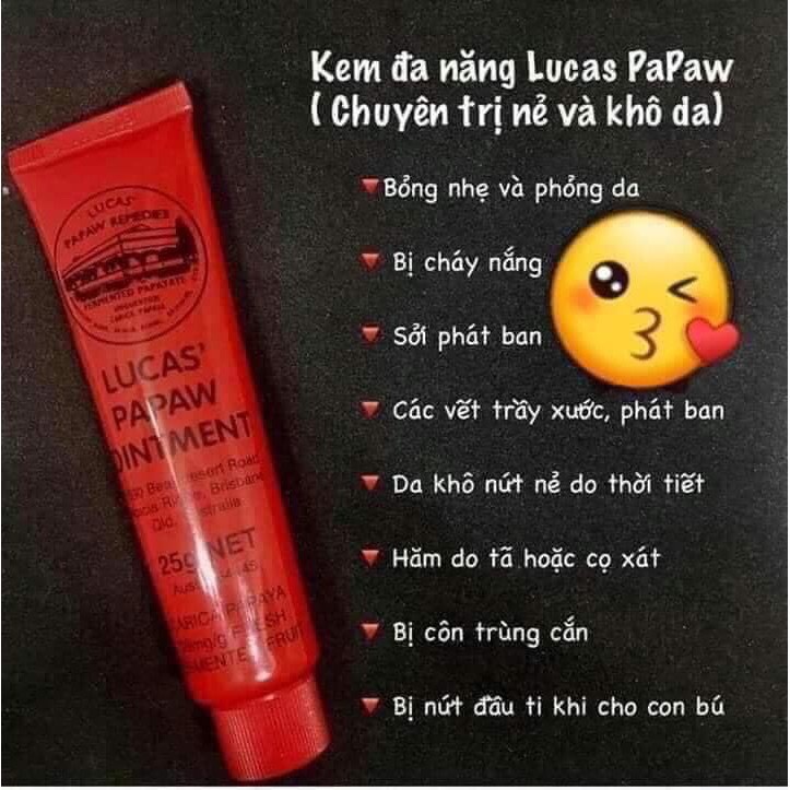 Kem đa năng đu đủ (25g) chống khô nẻ môi, bỏng da, mẩn ngứa, mụn nhọn cho mọi lứa tuổi Lucas Papaw Ointment, Úc