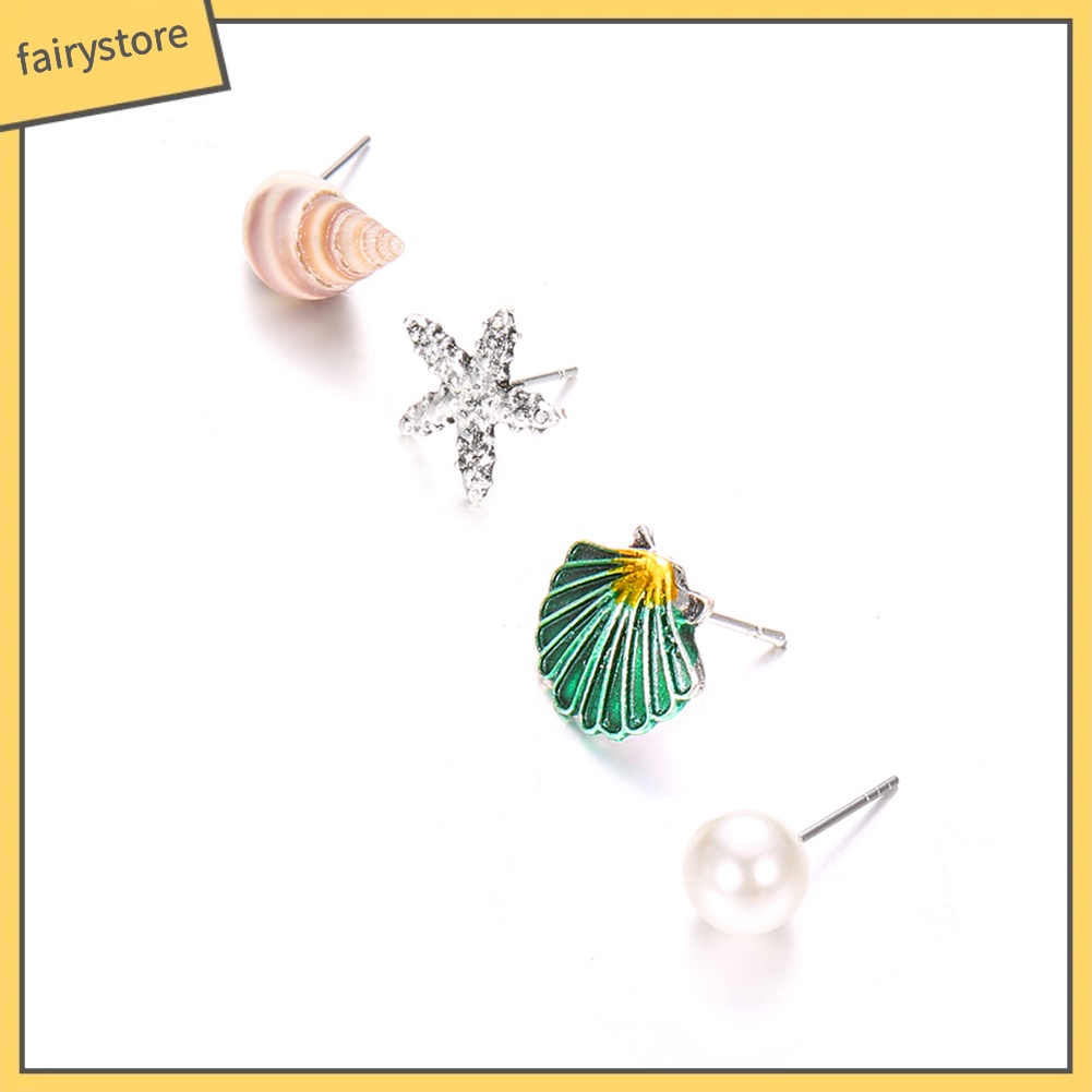 Set 4 Khuyên Tai Hình Vỏ Sò / Sao Biển Xinh Xắn Dành Cho Nữ