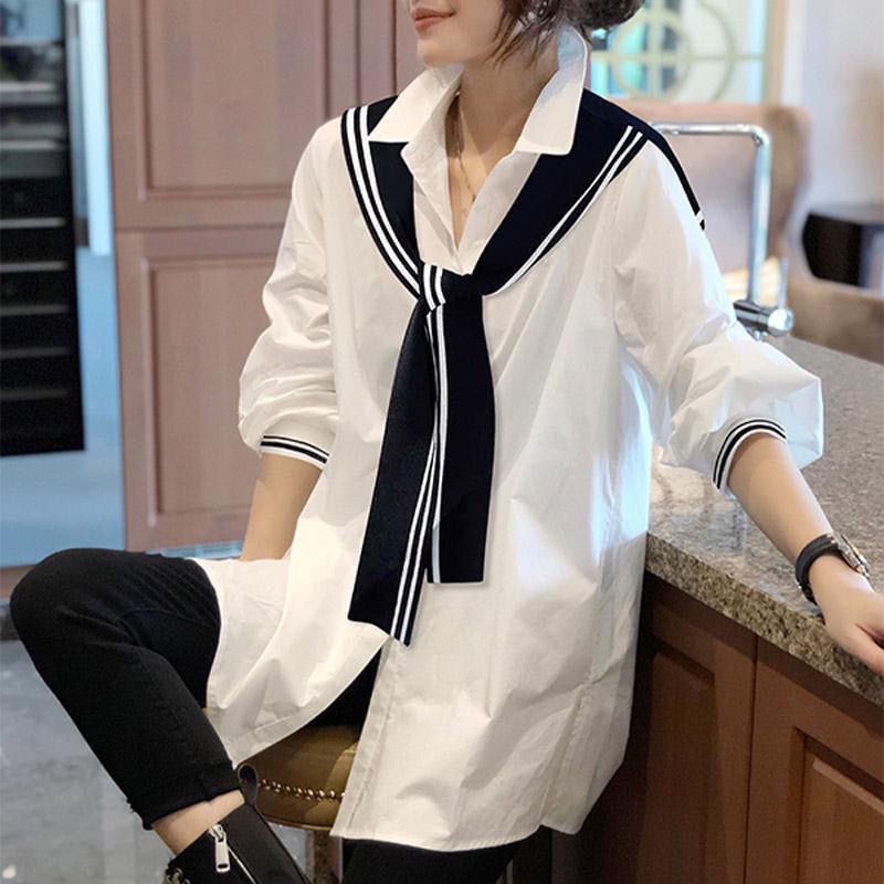 Áo Sơ Mi Tay Dài Giả Hai Lớp Dáng Rộng Phong Cách Hàn Quốc Thời Trang Mùa Xuân Cho Nữ Size S-3Xl