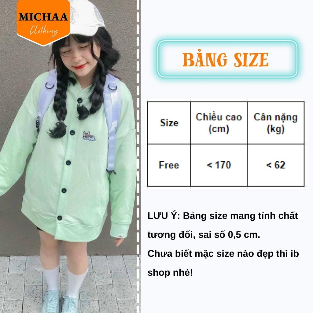 Áo Khoác Nỉ Cardigian THÊU HÌNH CÚN Nữ Xinh Ulzzang Nút Bấm Kiểu Form Rộng - MICHAA