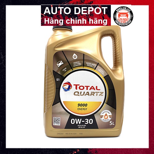 Dầu nhớt tổng hợp cao cấp Total Quartz 9000 0W30 chính hãng bình 5 lít  nhập trực tiếp từ Pháp