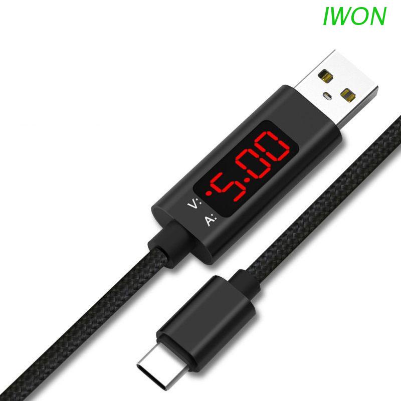 Dây Cáp Sạc Nhanh Iwon Usb C Có Màn Hình Led Hiển Thị Điện Áp Cho Samsung S10 S9 Note 9 Xiaomi 9 / 8 Huawei Oneplus