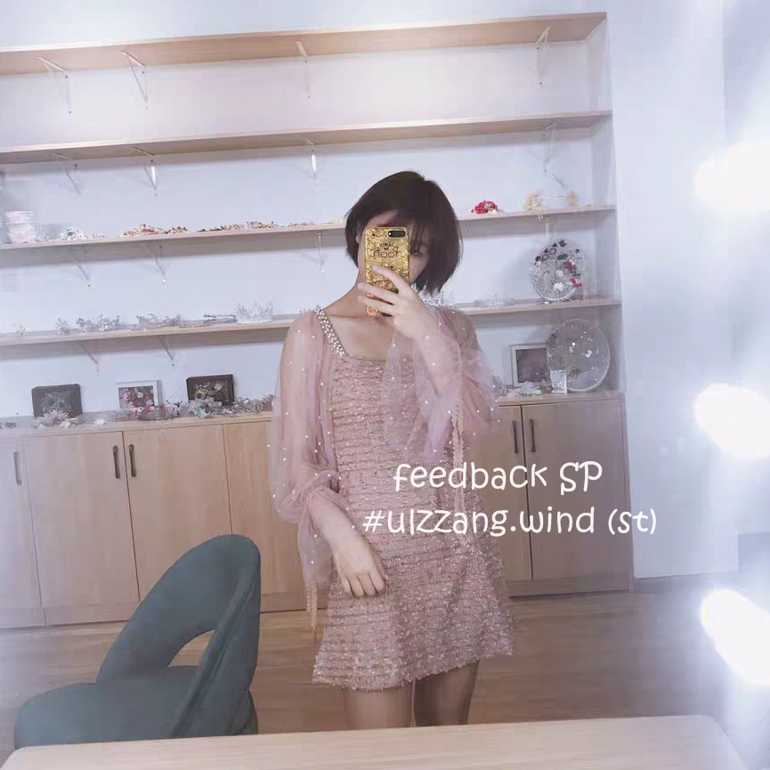 [Sẵn đen-Ảnh thật] Đầm ulzzang tiểu thư cổ vuông đính hạt -u.w | BigBuy360 - bigbuy360.vn