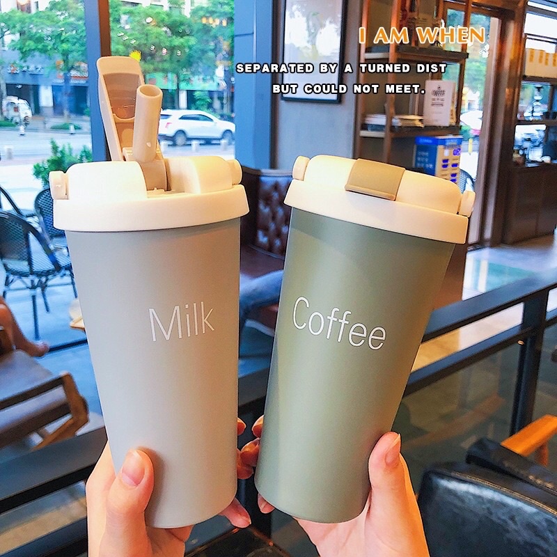 Cốc Uống Cà Phê Cách Nhiệt Bằng Thép Không Gỉ 304 Kèm Ống Hút