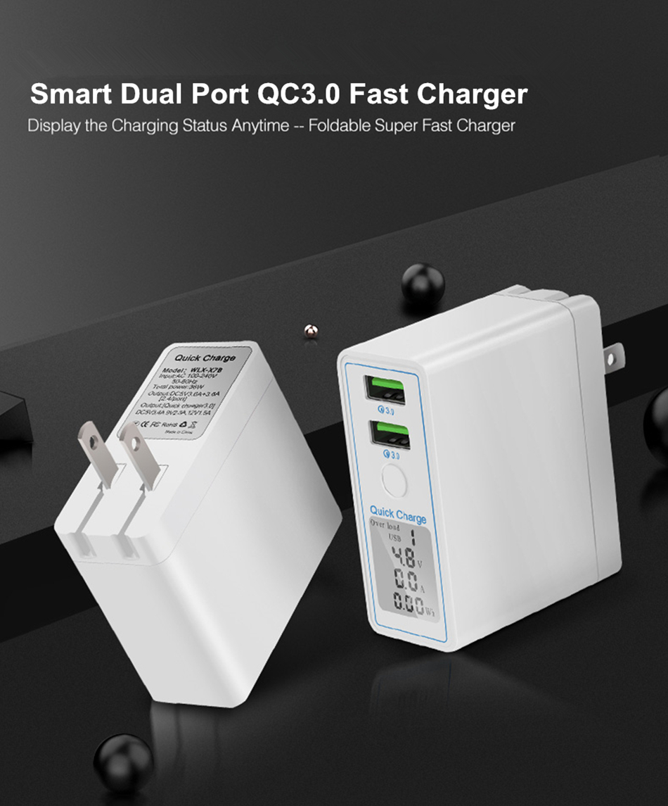 36W 2 USB Charger Quick Charge 4.0 QC 3.0 Portable Charger For Huawei Samsung Xiaomi IOS Fast Charging Adapter LED Display