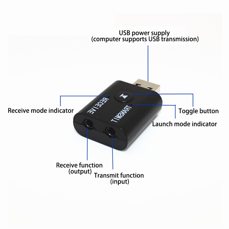 Bộ điều hợp USB Bluetooth 5.0 2 trong 1/ jack cắm AUX-in 3,5 mm cho TV