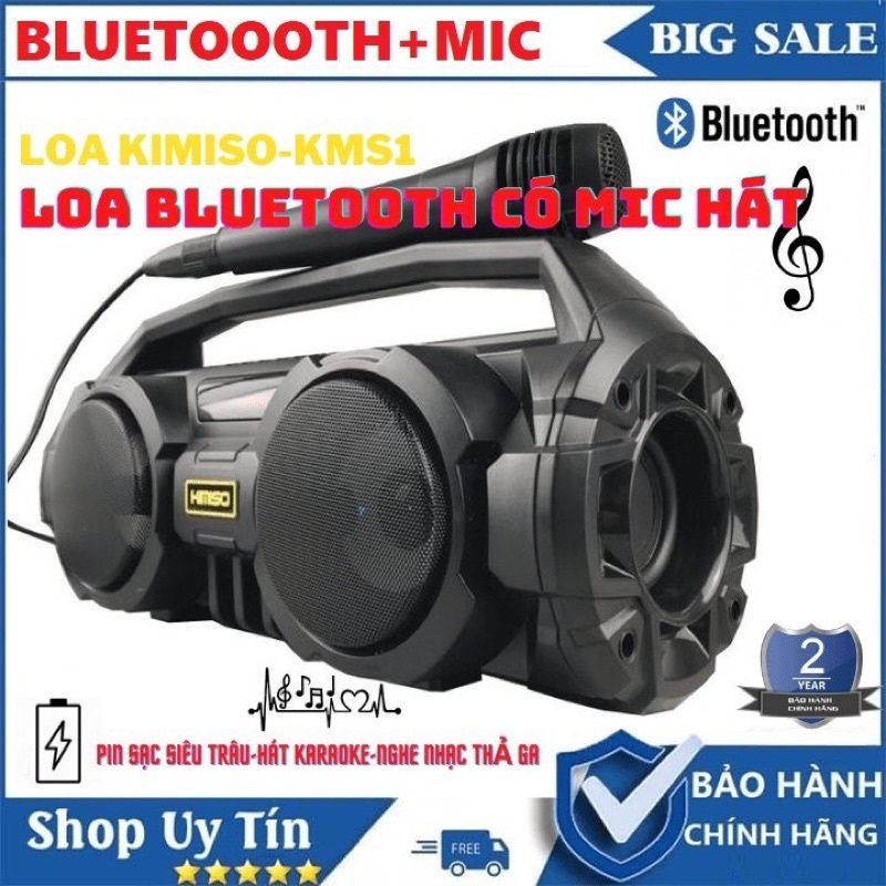 Loa Bluetooth karaoke xách tay Kimiso KM-S1/S2 - 2 Bass Cực Mạnh, Tặng 1 Micro Có Dây Hát Karaoke