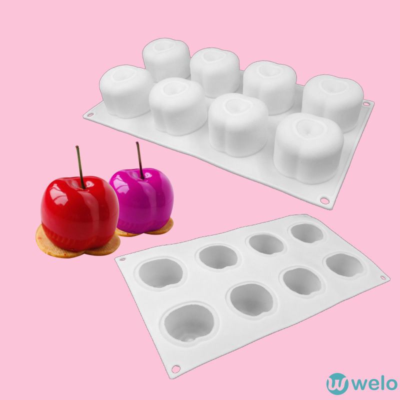 Khuôn làm bánh hình trái táo 8 ô bằng silicon